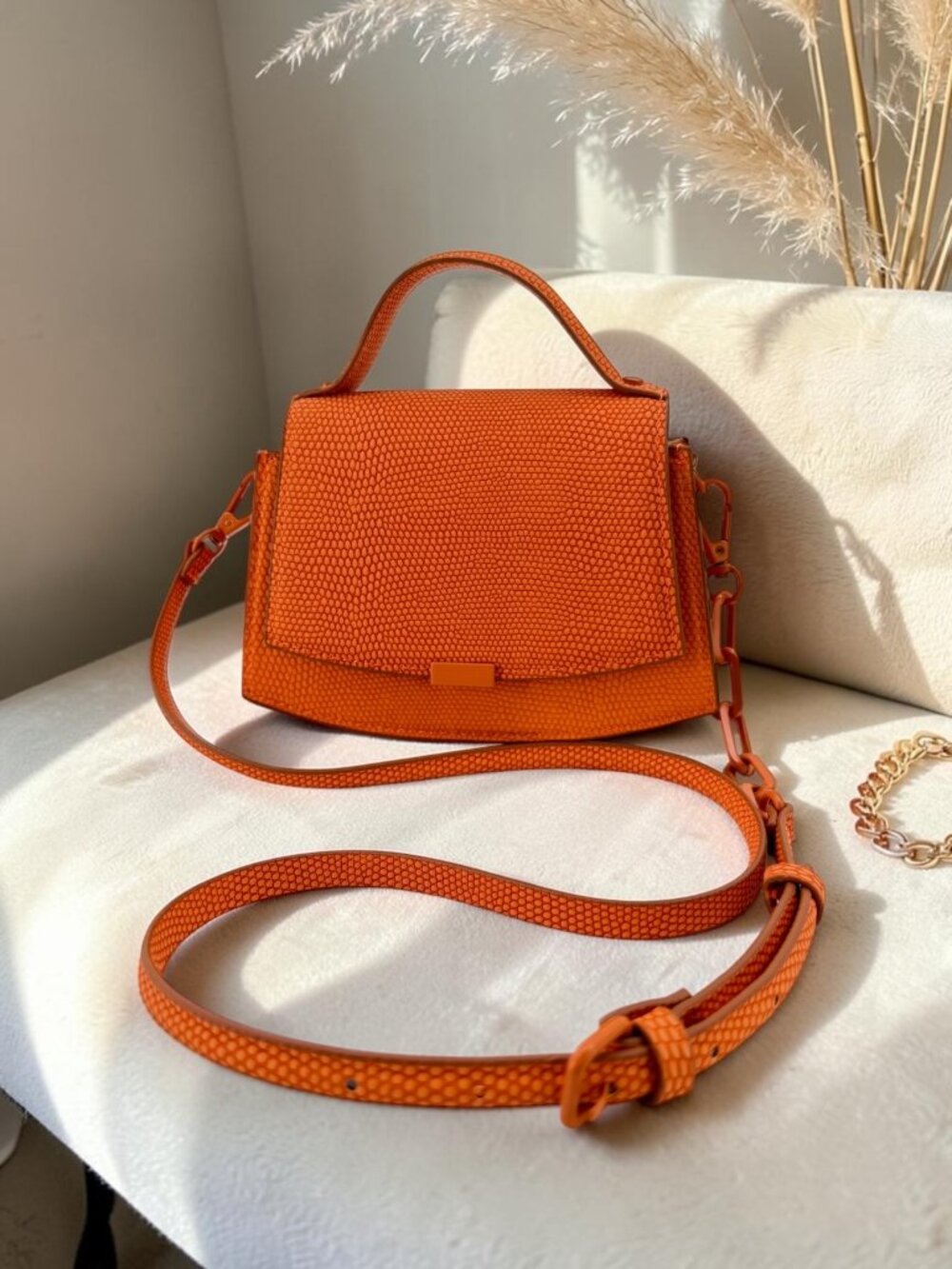 Zara Orange Small Satchel Bag Flap Closure Crossbody OS